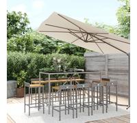 Bar Table Set Grey 180cm Poly Rattan & Acacia Wood 2 Stools Tempered Top Outdoor