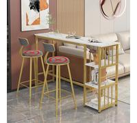 Bar Table Set, Kitchen Height Dining Table and Chairs for 2-4, Compact White Faux Marble Top with Sturdy Legs, Easy-to-Clean Modern Dining Set for Home & Office-Chair not included