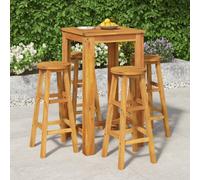 Bar Table Set Solid Acacia Wood Natural 60x60x105cm Outdoor Patio with 2 Stools