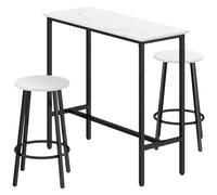 Bar Table Set White 100x40x90cm Steel Particleboard MDF 3pc Stools for small apt