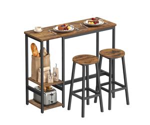 Bar Table Set with Stools and Storage Shelves