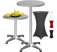 Bar table silver 115x60cm + bar table cover grey Ø60cm