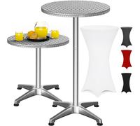 Bar table silver 115x60cm + bar table cover white Ø60cm