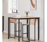Bar Table Square Natural Solid Pine Wood 110x110x105cm H-Beam Metal Legs Indoor