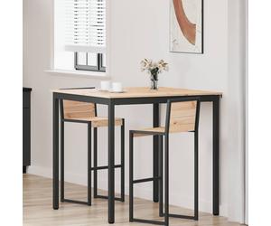 Bar Table Square Natural Solid Pine Wood 110x110x105cm H-Beam Metal Legs Indoor