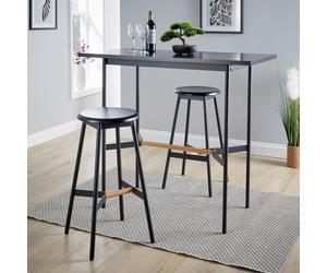 Bar Table Stool Set 120cm Black Metal Frame Oak Effect Crossbar Kitchen Diner