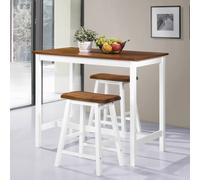 Bar Table & Stool Set Brown White 108x60x91cm MDF Top Solid Wood 3pc Painted Oak