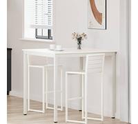 Bar Table White 110x110x105 cm Solid Pine Wood Top H-Beam Metal Legs for Kitchen