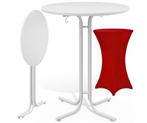 Bar table white 110x80cm + bar table cover red Ø80cm