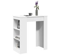 Bar Table White Engineered Wood 95x47x103.5cm 3-Compartment Storage for Kitchen