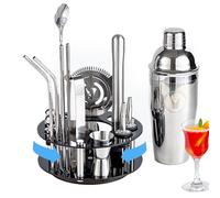 Bar Tools Express Cocktail Making Kit | 16PCS Gift Set with Rotating Stand, Stainless Steel 750ml Cocktail Shaker, Hawthorne Strainer, Muddler, Jigger Measure 25ml and 50ml Measurements