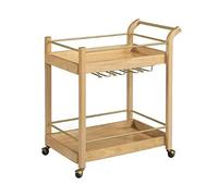 Bar trolley/serving trolley/kitchen trolley/wine rack trolley on wheels with storage space - wine tea and liqueur racks - solid wood and metal furniture (beige)