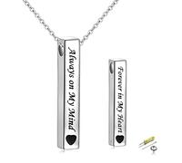 Bar Urn Necklaces for Ashes for Women Girls Cremation Jewelry 925 Sterling Silver Eternity Memorial Forever in My Heart Ashes Keepsake Adjustable Length (Bar Style)