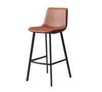 Bar Vintage Rustic Pub Kitchen Counter Barstool Backrest Fabric Leather High Dining Stool Seat Height:75cm with Black Metal Legs (Brown 60~80cm)