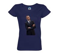 Barack Obama President American President Organic Cotton Round Neck T-Shirt with Soft Expression Face Meme Internet, Blue, M