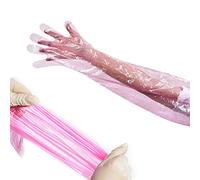 Barafat 50 Pieces Disposable Field Dressing Gloves, Veterinary Insemination Rectal Long Gloves, Extra Long Sleeve Full Arm Gloves, Cow Deer Palpation Gutting Gloves (Red)