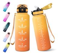 Baramumu 1000ML BPA Free Straw Water Bottle Motivational Water Bottle with Time Indicator Gym Straw - Yellow & Orange