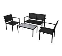 BaraSh 4 Piece Garden Lounge Set Textilene Black,Corner Sofa Seat Glass Coffee Table Conversation Set,For Lawn Backyard Poolside