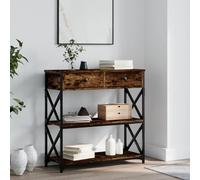 BaraSh Console Table with Drawer, Vintage Entry Table Slim Sofa Side End Table with 2 Storage Shelves for Living Room and Hallway,Console Table Smoked Oak 75x28x75 cm Engineered Wood