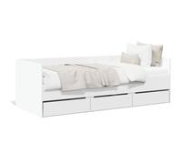 BaraSh Daybed with Drawers White 75x190 cm Engineered Wood,Bed Single,Trundle Bed Frame Single,Bed Frame Pull Out Bed (Trundle Bed Single, No Mattress)