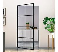 BaraSh Interior Door Black 102x201.5 cm Tempered Glass&Aluminium,Clear Glass Door, Aluminum Frame Barn Door Panel, Modern Interior Door Kit for Office Kitchen Living Room Shower Door Room Dividers