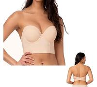 Low Back Strapless Bra - Premium Fabric, Multi-Way Push Up Bra with Removable Straps, Women Longline Bra No-Slip Silicone Brad (Color : Beige, Size : 34/75 D)