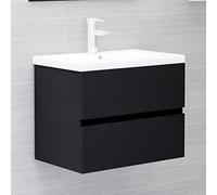 BaraSh Vanity Unit with Sink Matt for Cloakroom Bathroom Wall-mounted,Sink Cabinet with Built-in Basin Black Engineered Wood