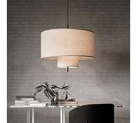 BARASH Vintage Chandelier 2 Tier Beige Linen Fabric Pendant Light Shade,Adjustable Hanging Lights,Eye-catching Cylinder Chandeliers for Dining Room,loft,Hallway(E27 Bulb Not Included)