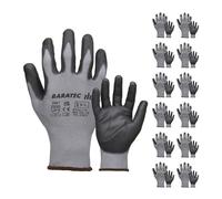 Baratec Grey PU Work Gloves 12 Pairs, Mens Womens Unisex, Safety Working, Protective, Gardening, PPE Grip, Construction, Warehouse, DIY, EN388 Certified, Comfortable Polyester Liner, Size XL