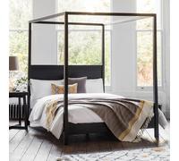 Barauni Boho Carved Wood Canopy Bed black