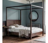 Barauni Boho Carved Wood Canopy Bed Brown