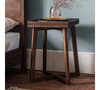 Barauni Boho Carved Wood Side Table Brown