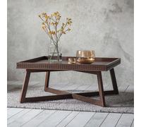 Barauni Boho Carved Wood Tray Coffee Table Brown