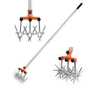 BARAYSTUS Rotary Cultivator Garden Rotary Tiller Adjustable Stainless Steel Poles Hand Tiller for Soil Mixing or Reseeding Grass Lawn Tiller Total Length 57 Inch.