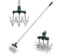 BARAYSTUS Rotary Cultivator Garden Rotary Tiller Adjustable Stainless Steel Poles Hand Tiller for Soil Mixing or Reseeding Grass Lawn Tiller Total Length 57 Inch