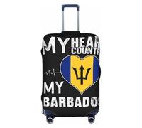 Barbados Barbadian Heart Flag Universal Stretch Suitcase Cover Carry On Luggage Sleeve Anti Scratch Travel Baggage Protector for Unisex Women Travel Large