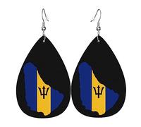 Barbados Flag Map Earrings Leather Teardrop Cute Aesthetic Dangle Drop Earrings Gifts For Women Girls