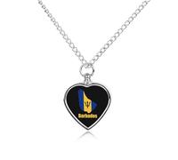 Barbados Flag Map Heart Urn Necklace for Ashes Memorial Keepsake Jewelry Pendant Silver Chain