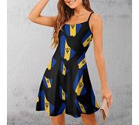 Barbados Flag Map Summer Mini Dress Sleeveless Sling Beach Swing Sundress for Women