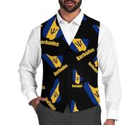 Barbados Flag Map Waistcoats for Men V-Neck Suit Vests Slim Fit Business Dress Vest for Wedding Party S