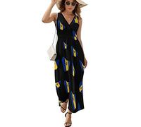 Barbados Flag Map Women's Boho Maxi Dresses Casual Sleeveless V Neck Tank Long Dress