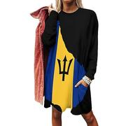 Barbados Flag Map Women's Casual Sweatshirt Long Sleeve Pullover Tops Loose Fit Swing Dress