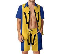 Barbados Flag Men's Hawaiian Sets Short Sleeve Beach Shirt and Shorts 2 Piece Outfits