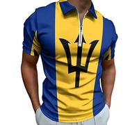 Barbados Flag Mens Polo Shirt Short Sleeve Quick Dry Golf Tees Zipper Tops Casual Slim Fit Blouse