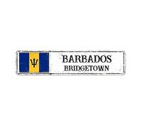 Barbados Flag Retro Wall Sign Barbados City Souvenir Sign Bridgetown Capital City Vintage Aluminum Sign National Flag Country Souvenir Men Cave Decor Retro Signs for Yard Garage Garden 4×18in