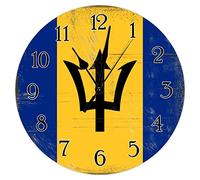Barbados Flag Wooden Clock Shabby Chic Retro 10inch Round Wall Clock Barbados Wall Clock Silent Non Ticking Battery Operated Wood Clocks for Laundry Room Bedroom National Flag Clock Birthday Gift