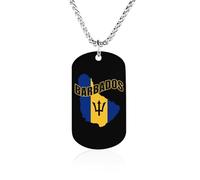 Barbados Map Flag Couples Memorial Necklaces for Women Men Square Titanium Steel Chains Pendant Jewelry Gift