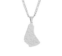 Barbados Map Necklace Pendant Charm - Map Pendant Charm With Cities Name Pattern Cuban Chain,Ethnic Patriotic Ornament Charm Jewelry Gifts For Women Men,White,Long:50Cm