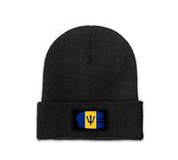 PELNYC Barbados Nation Flag Knitted Hat Beanie Hats Adult Women Winter Knit Cap Embroidered Sticker Black