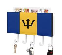 Barbados National Flag Key Holder Barbados Wall Mount Key Hooks Holder Self Adhesive Key Hanger Organizer Classic Letter Holder Home Decor for Entryway Front Door